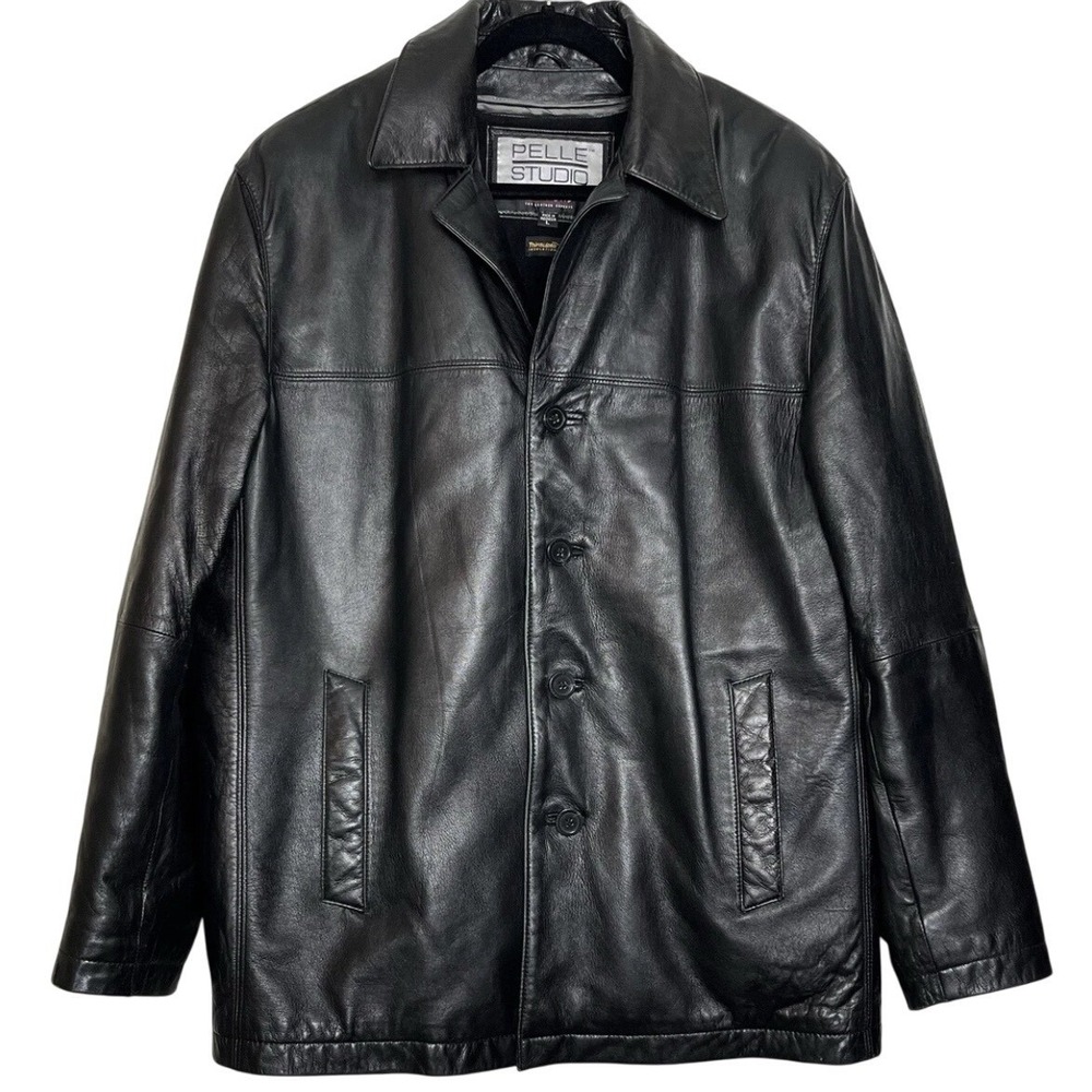 Vintage Wilsons Pelle Studio Men's M Black Blazer Leather Jacket Button‎ Front